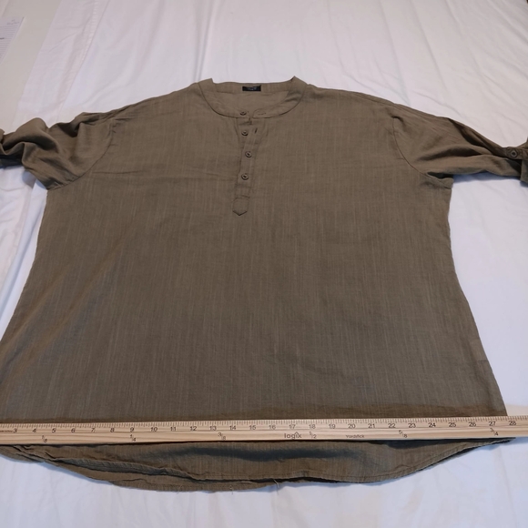 COOF ANDY Cotton & Hemp Long Roll up Sleeve Olive size XXL Men Henley Shirt - Picture 14 of 15